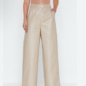 7 FOR ALL MANKIND Faux Leather High Waist Pants | Wide Leg | Stone | Office Glam